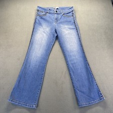 Alice  Olivia Womens Cropped Flared Jeans Blue 27 Medium Wash Chunky Stitch