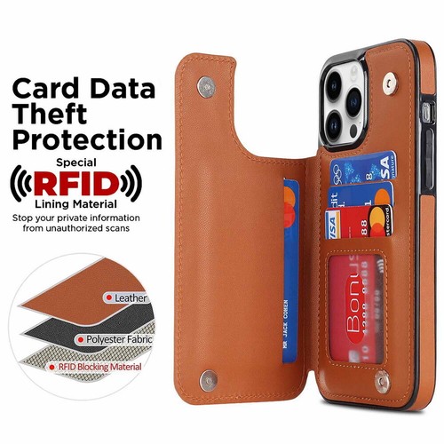 Custodia portafoglio carta magnetica trapuntata in pelle per iPhone 11 12 13 14 15 16 - Foto 44 di 81