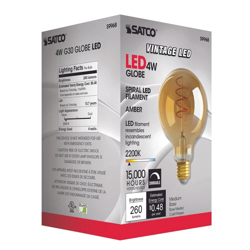 S9968 LED 4W =25W G30 Spiral Filament Globe Amber Nostalgic 120V Medium E26 - Picture 6 of 8
