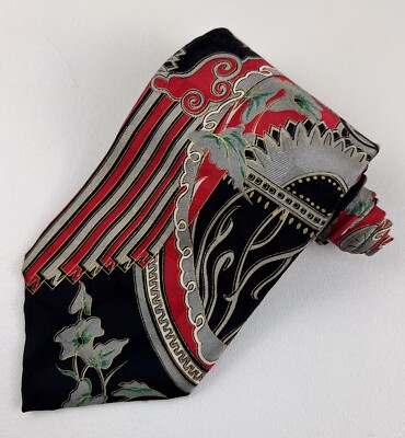 Arnold Scaasi Paisley Neck Tie Black Red White Italian Tie Italy Silk