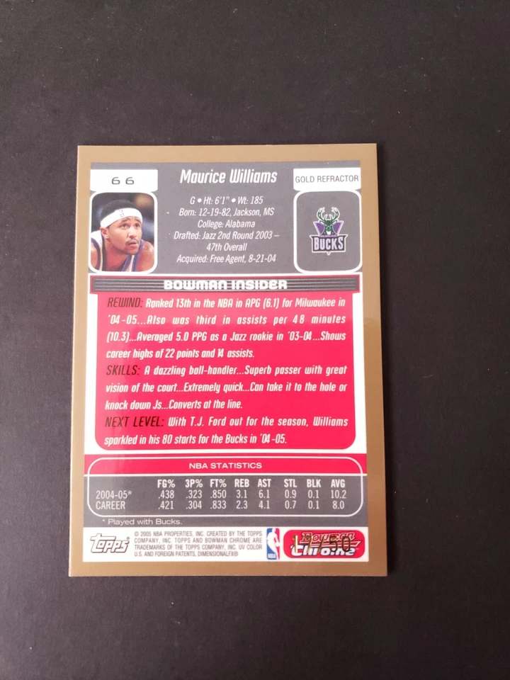 2005-06 Bowman Chrome /50 Gold  Refractor Bucks #66 Maurice Williams - Image 3 of 4