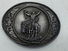 Native American Indian Warrior Belt Buckle Vintage 1991 Siskiyou Buckle pewter