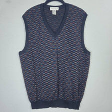 Vintage Tricots St Raphael Mens Wool V Neck Sweater Vest XL 90s Preppy Academia