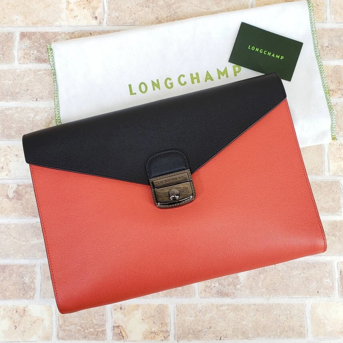 Longchamp Le Pliage Heritage Leather Clutch bag envelope tricolor red black  ivor