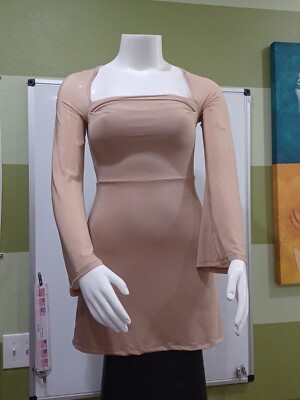 sheer tan dress Shein Bae Lg Tan Sheer Long Slv Bodycon Dress