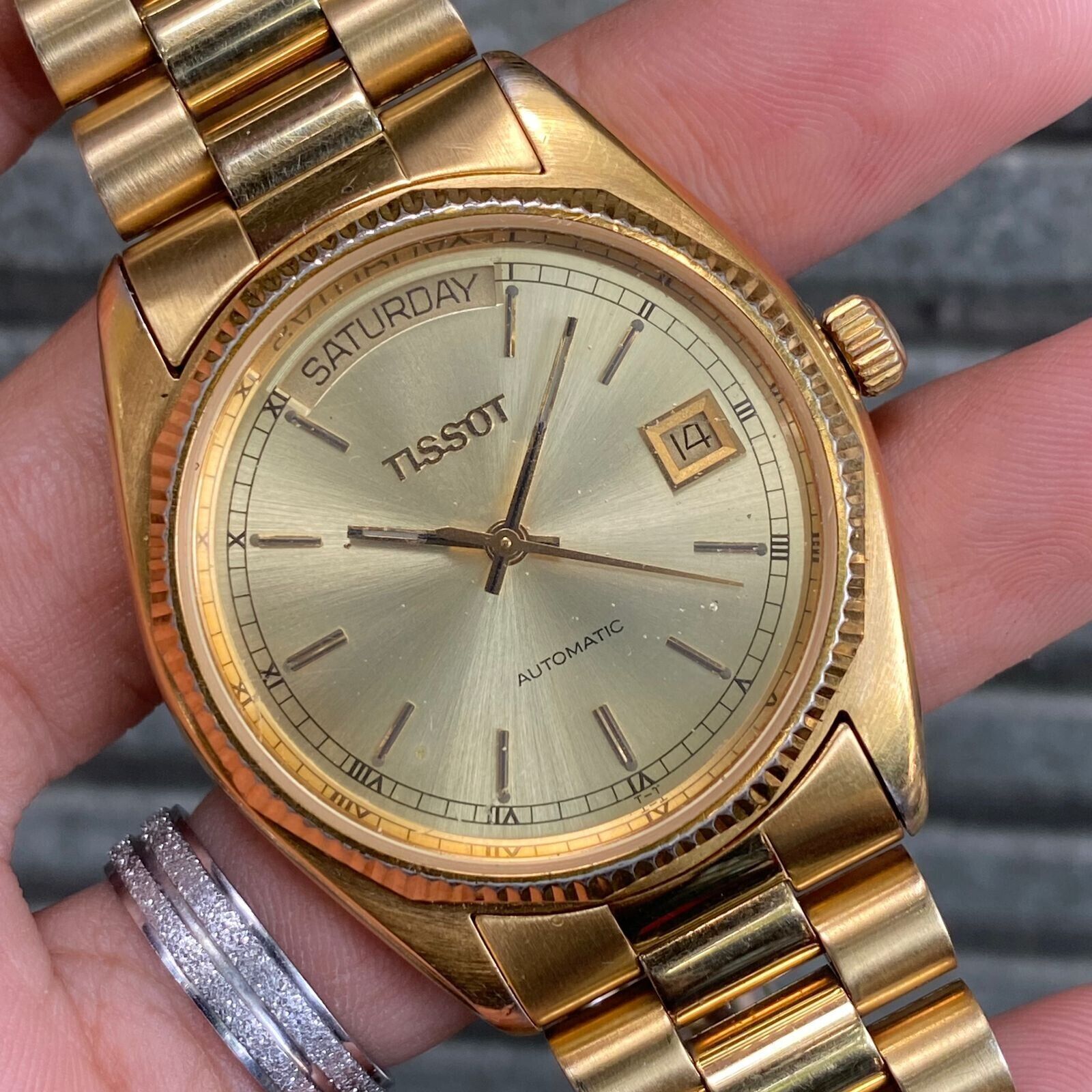 Vintage Tissot President Automatic Day Date Gold Swiss Men Watch Rare