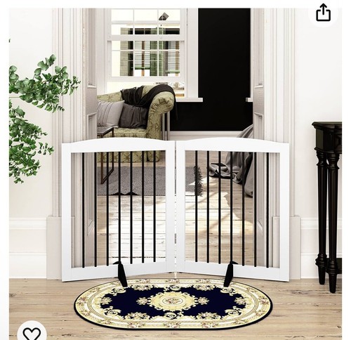 Freestanding Wooden Dog Gate 2 Panels 24" H Foldable Pet Gate for Doorway/Halls - Picture 5 of 6