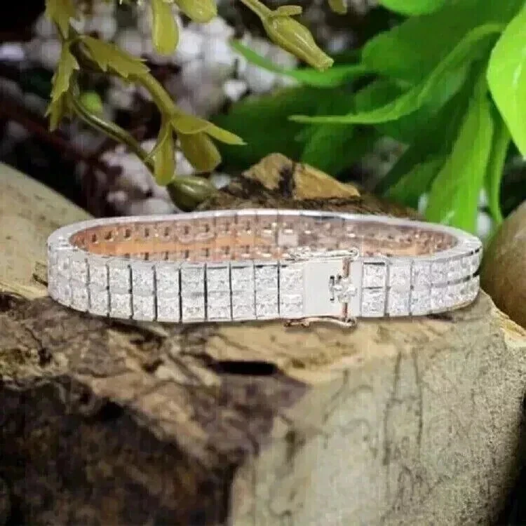 Brazalete de tenis para hombre 7 quilates corte princesa diamante creado en laboratorio chapado en oro blanco de 14 quilates Foto 4 de 4