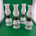 VTG Miniature Milk Glass Oil Lamps Hobnail  Boudoir Victorian Style Set Of 4