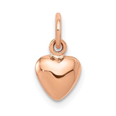 14K Rotgold poliert 3-D gepufftes Herz Charm Anhänger 0,83gm L-14mm, B-7mm