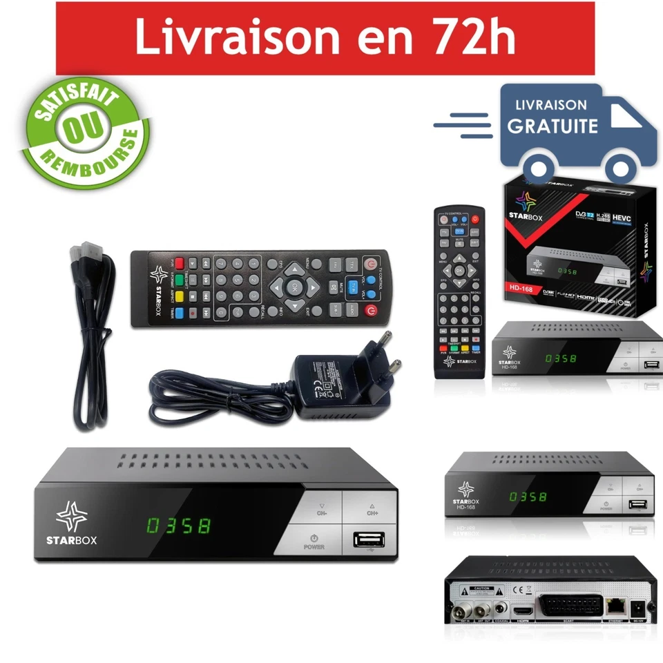 Décodeur TNT HD STAR BOX HD-168 DVB-T2 1080p HDMI USB Télécommande - Photo 1/4