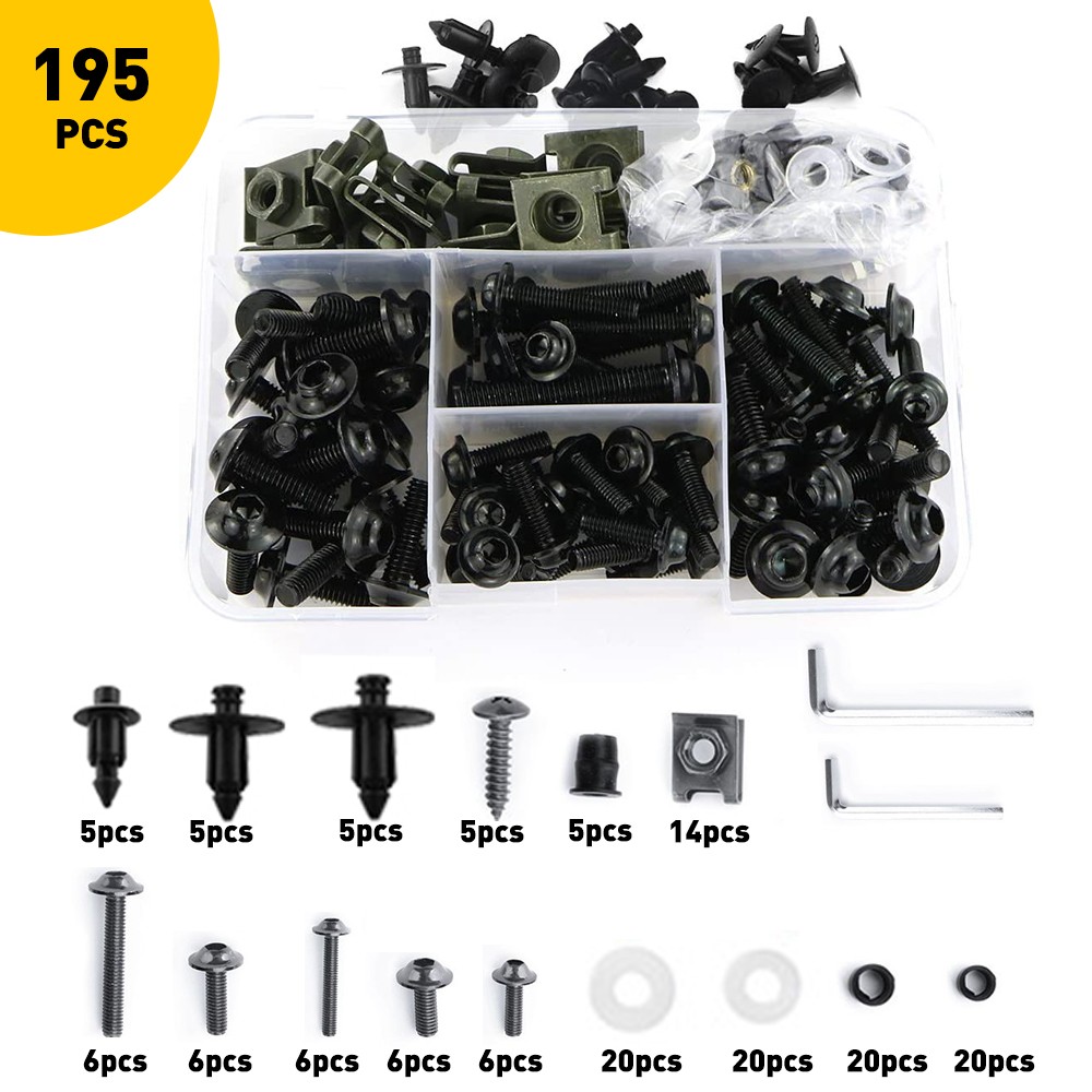 195PCS Motorcycle Complete Bolt Fairing Kit Body Screw Set Parts Accessories