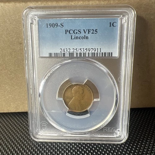1909-S Wheat Penny, PCGS Graded VF 25, Beautiful Key Date Wheat Cent