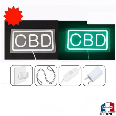 Panneau enseigne lumineuse Neon led verre acrylique à Poser CBD vitrine - Photo 1/2