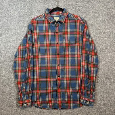 L.L Bean Shirt Mens Medium Blue Red Plaid Flannel Traditional Fit Outdoors Soft