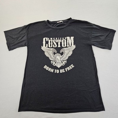 American Custom Born To Be Free Black Polyester Biker T-Shirt Men's S