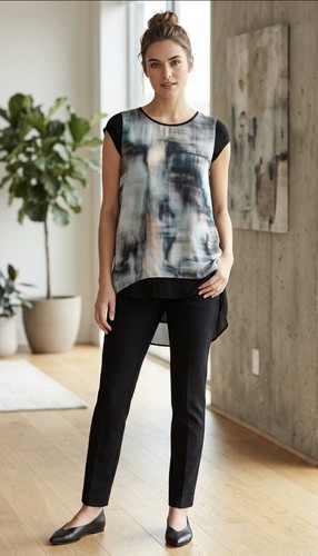 SW3 Bespoke Top Women Small USA Blouse Tie Dye Abstract Swirl Short Sleeve