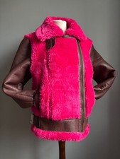 GIACCA AVIATORE COSTA ROSA 12 vera pelle finta pelliccia volo biker bomber NUOVO NUOVO CON ETICHETTE