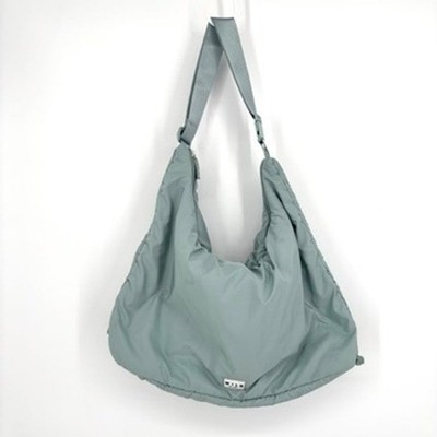 Wilo The Label Ruched Sling Shoulder Bag Polyester Slouchy Zip Top Blue Green