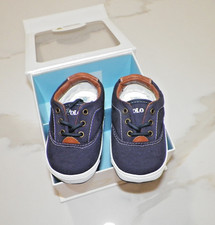 RALPH LAUREN BLUE CANVAS VAUGHN BABY SHOES SIZE 3 NIB