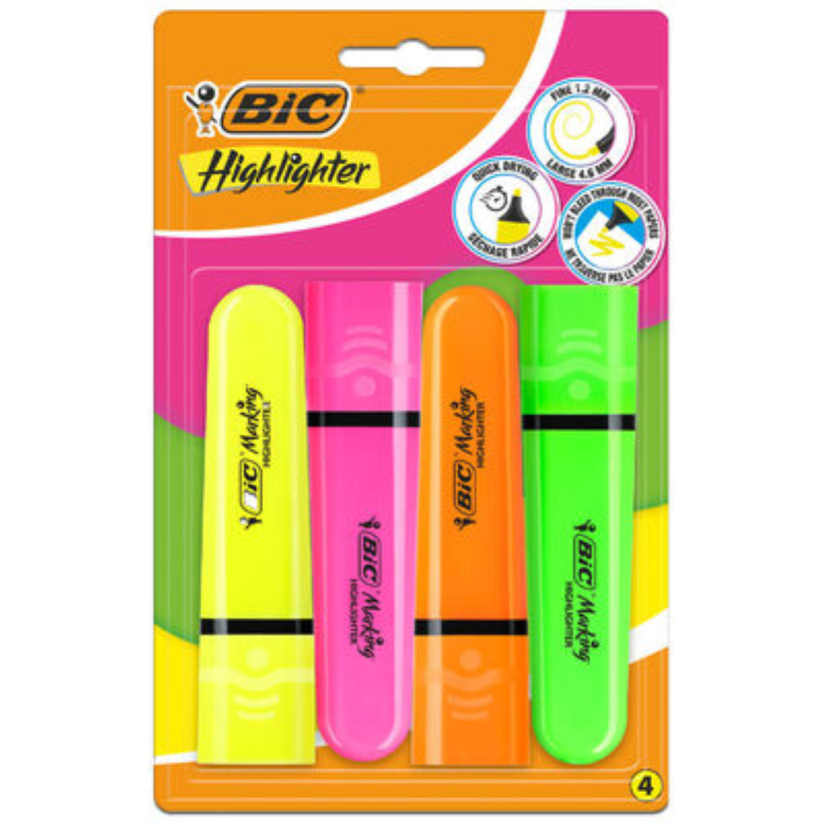 SET 4 EVIDENZIATORI BIC Colori NEON