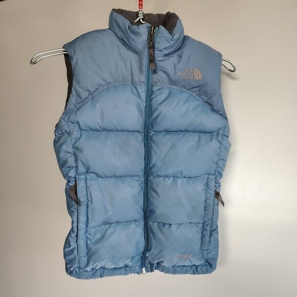 VINTAGE The North Face Down Vest Light Blue Puffer Nuptse Girls