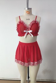 Sexy Lingerie Xmas 2 Pieces Women's Lace Sleepwear Babydoll Bra Skirt Christmas