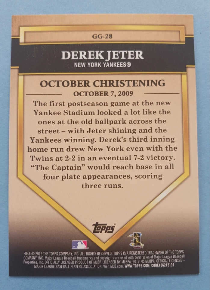 Derek Jeter 2012 Topps Golden Greats  #GG-28 New York Yankees  - Image 2 of 2