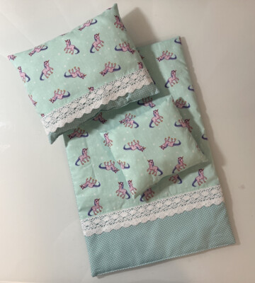 NEU Puppenbettwäsche Nostalgie Puppendecke Puppenwagen Bettwäsche Decke Kissen 