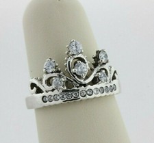 Sterling Silver Princess Tiara Crown CZ Band Ring - Size 7