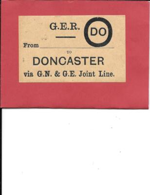 GREAT EAST RAILWAY - GER - GEPÄCKETIKETT - DONCASTER VIA G.N. & G.E. GELENK