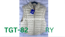 JoyLab Women's Ivory Quilted Puffer Vest Curved Hem, Size- Large, Color- Beige