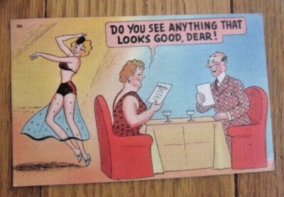 VINTAGE SEXY Comic ''DO YOU SEE ANYTHIG THAT LOOKS GOOD, DEAR!'' Linen PC USED