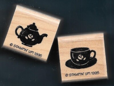 TEAPOT TEA POT CUP SAUCER ROSE PATTERN Kitchen STAMPIN UP! wood RUBBER STAMP