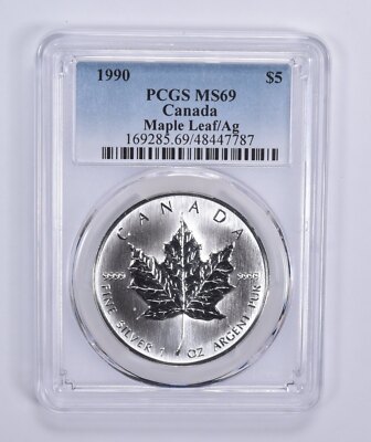 MS69 1990 Canada 5 Dollar Maple Leaf 1 Oz Silver PCGS Blue Label
