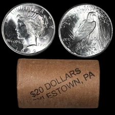 1921-1935 Roll of 20 Peace Dollars - Uncirculated Gem BU - Bullion Silver
