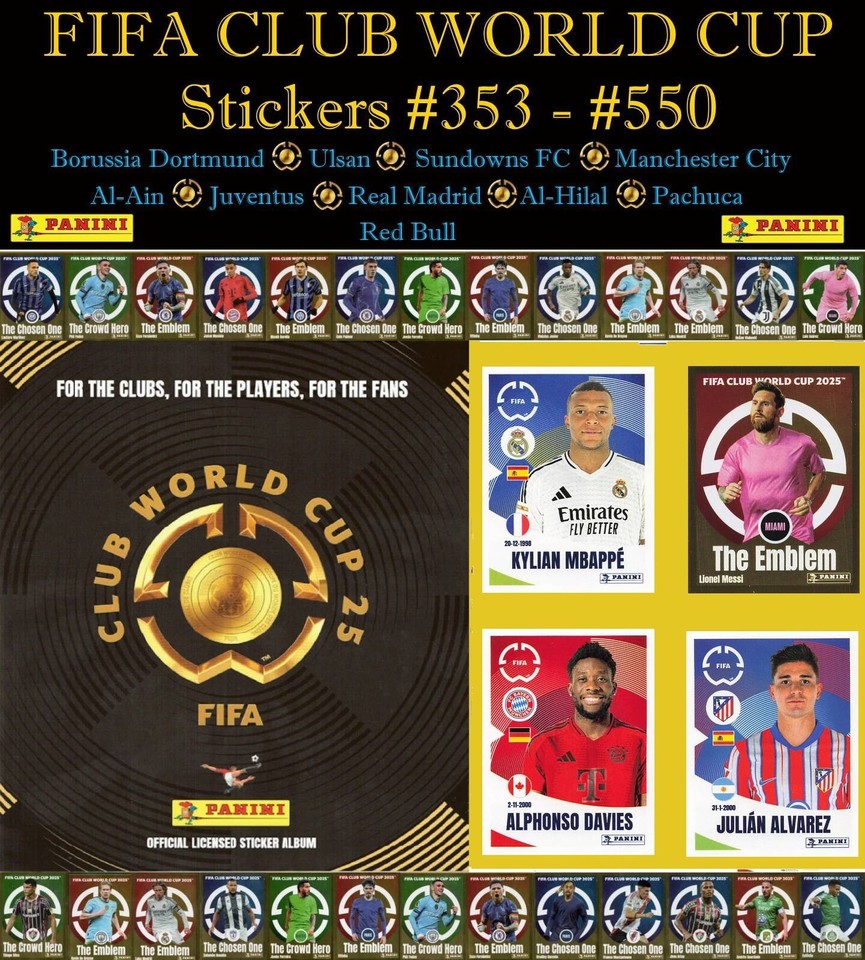 Panini FIFA Club World Cup 2025 Stickers #353 - #550 -  Complete Your Album