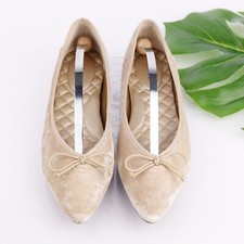 Birdies Goldfinch Ballet Flat Women's Size 9 Bow Pointy Toe Champagne Tan Velvet