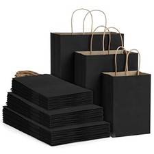 30 Black Kraft Paper Bags with Handles, Paper Gift Bags Shopping Grocery Bags