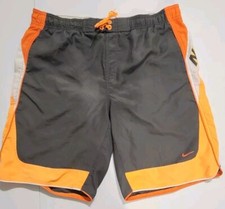 Nike Large Lined Swim Trunks Shorts Swoosh Pockets Drawstring Orange Black