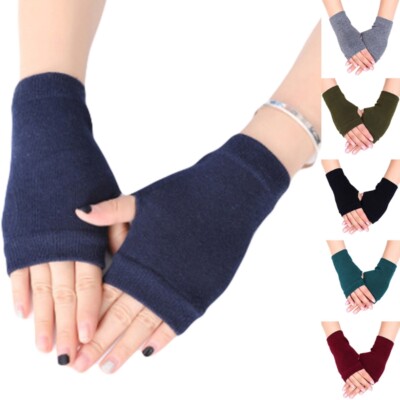 Winter Half Finger Gloves Knitted Fingerless Mittens Warm Stretchy Hand Warmer