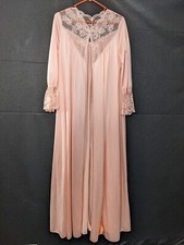 Vintage Olga Peachy Pink Ruffle Lace Fancy Nylon Dressing Gown Peignoir Robe L
