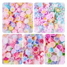 300Pcs 5 Style Flower Opaque Resin Cabochons Crafts Jewelry Making 5.5 9x3 4.5mm