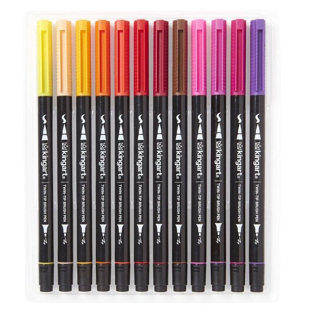 Kingart Pro Twin-Tip 445 Series Brush Pen Art Markers, Set of 24 Unique & Vivid
