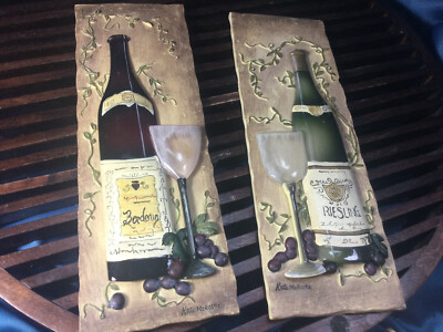 2pc Kate McRostie 3D Art  wine Wall Art resin fall decor