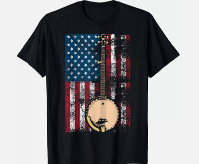 Banjo In American Flag Bluegrass  Cute Fiddle Players T-Shirt, Gift Idea