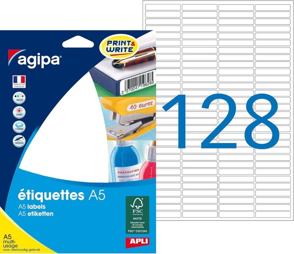 Agipa Universal Etiketten 6 X 33,5 Mm Weiß 2.048 Etiketten-image