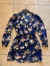 Lulus Size Small Wrap Floral Long Sleeve Dress Navy Blue