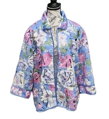 Drapers & Damons Floral Eyelet Jacket Womens XL Artsy Cottage Coquette Soft Girl