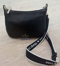 kate spade new york Black Pebbled Zip Crossbody Bag Logo Strap Gold Hardware